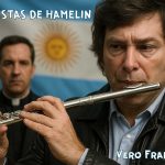 Ilustración simbólica de los flautistas de Hamelín guiando al pueblo hacia lo desconocido