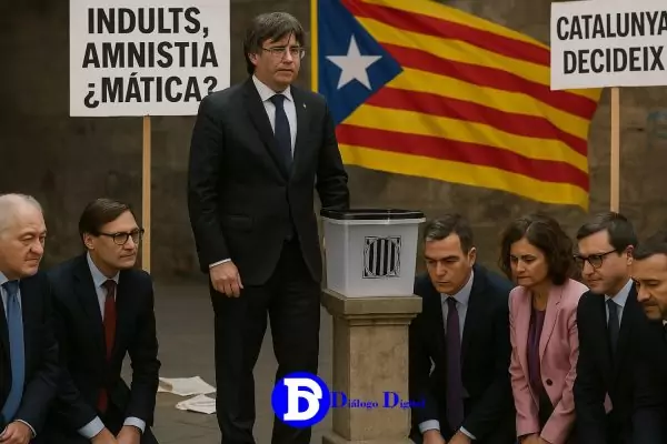 Sánchez humilla a España al arrodillarse con sus ministros ante Puigdemont en un acto simbólico de sumisión
