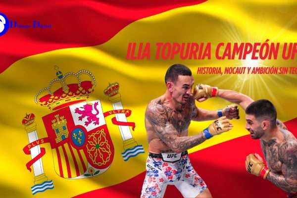 Ilia Topuria celebra como campeón UFC con dos cinturones tras vencer a Oliveira