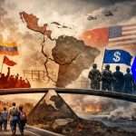 Mapa conceptual de la inestabilidad política en Latinoamérica con división ideológica, crisis económica y tensión geopolítica entre Estados Unidos y China.