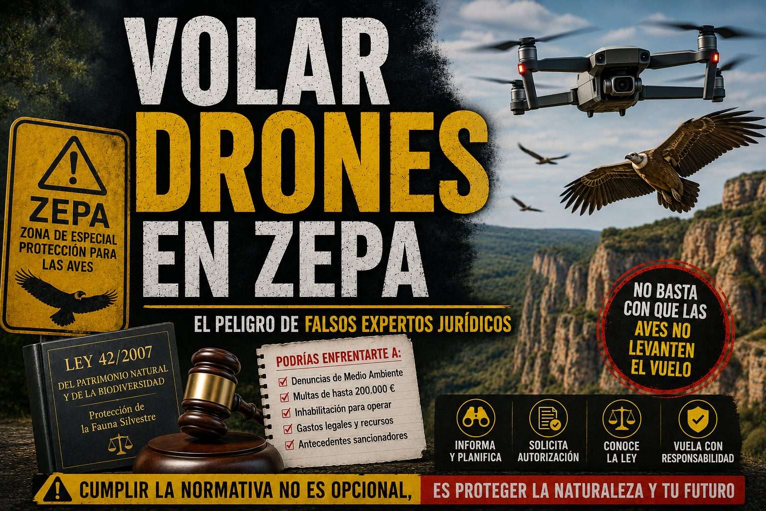 Volar drones en ZEPA: análisis jurídico sobre las sanciones, la Ley 42/2007 y los riesgos de interpretar incorrectamente la normativa ambiental.
